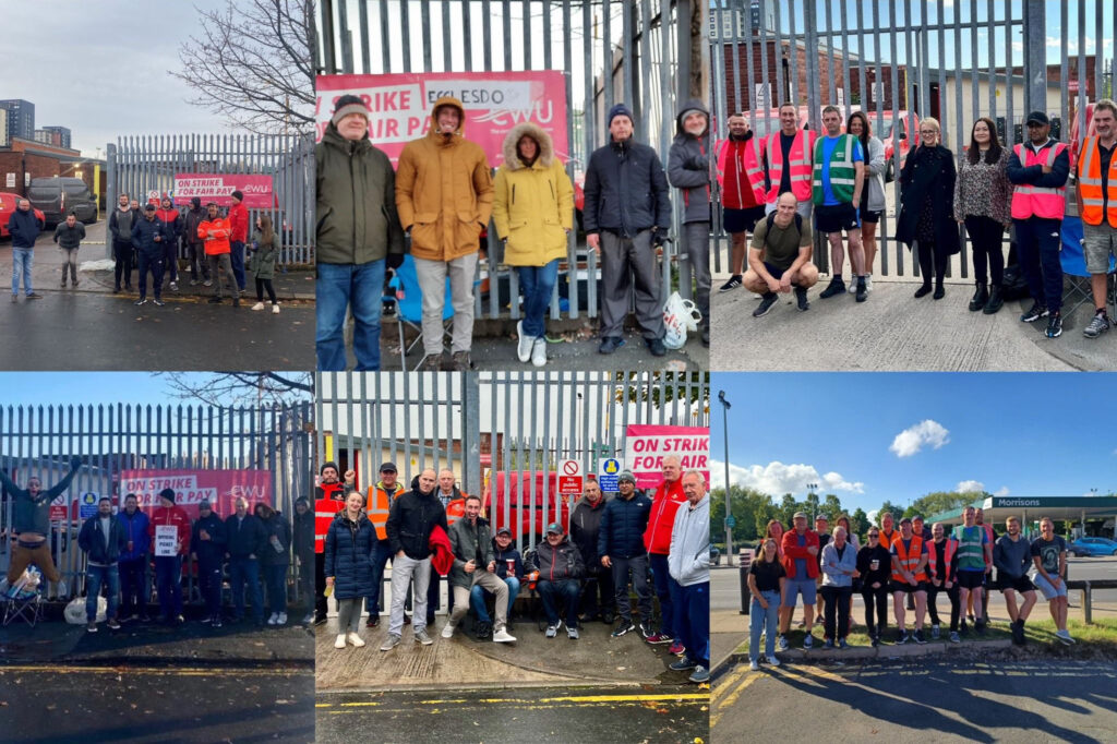 CWU picket photos shared on social media during the Royal Mail strikes. Photos CWU