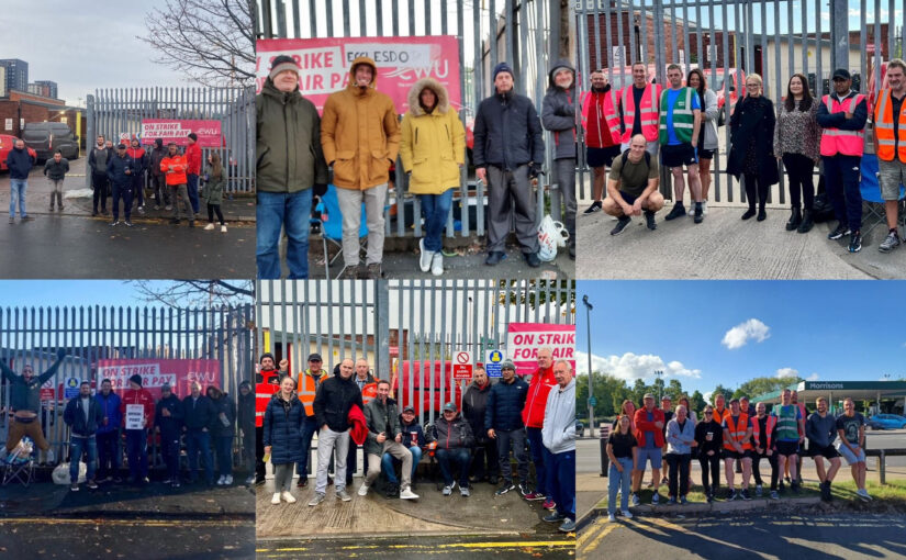 CWU picket photos shared on social media during the Royal Mail strikes. Photos CWU
