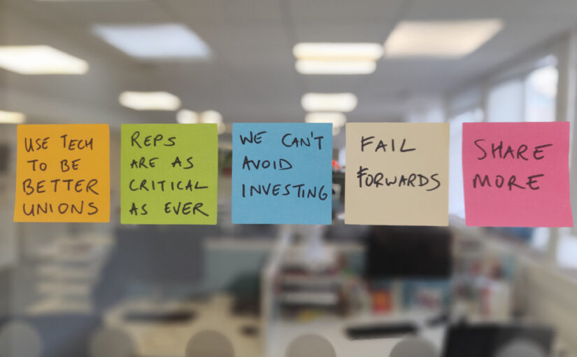 Five lessons on leadership for union digital change – written on post-it notes